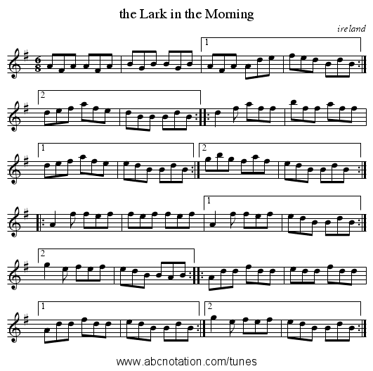 the Lark in the Morning - staff notation