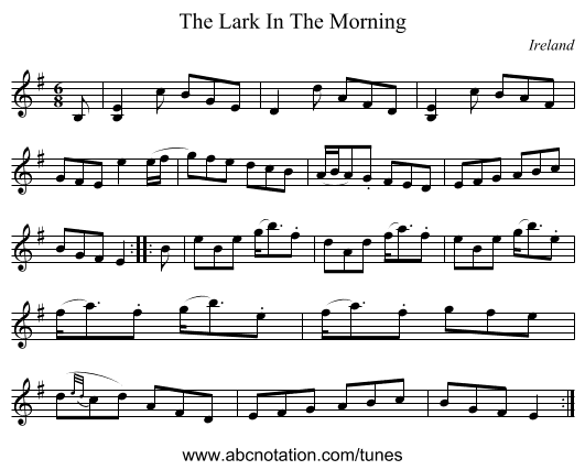 The Lark In The Morning - staff notation