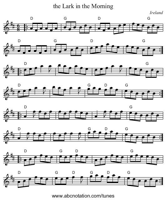 the Lark in the Morning - staff notation