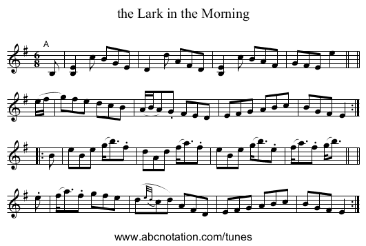 the Lark in the Morning - staff notation