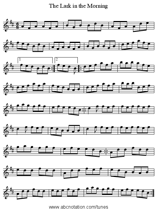 The Lark in the Morning - staff notation