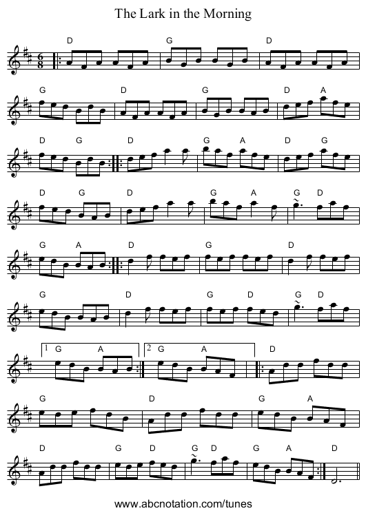 The Lark in the Morning - staff notation