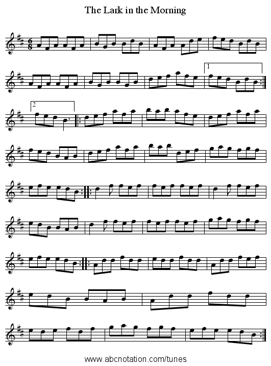 The Lark in the Morning - staff notation