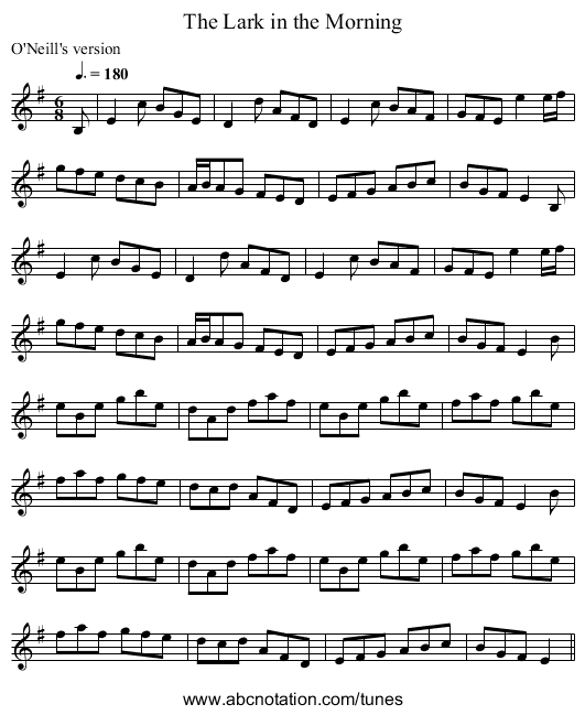 The Lark in the Morning - staff notation