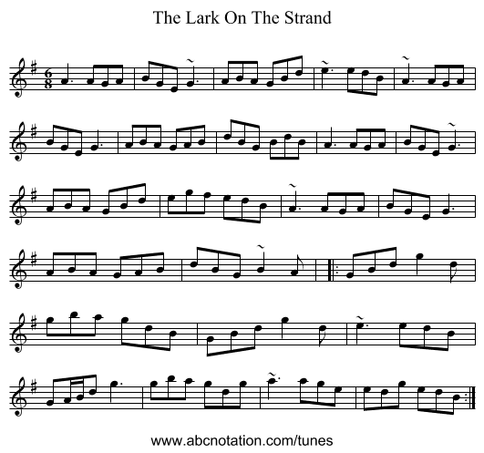 The Lark On The Strand - staff notation