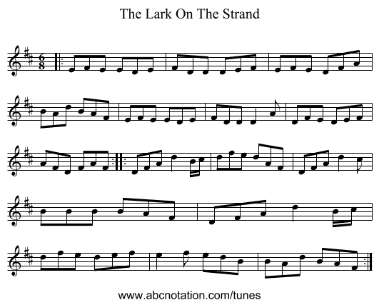 The Lark On The Strand - staff notation