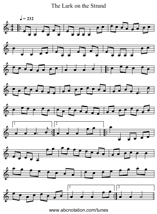 The Lark on the Strand - staff notation