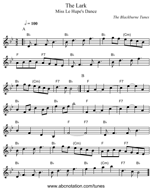 The Lark - staff notation