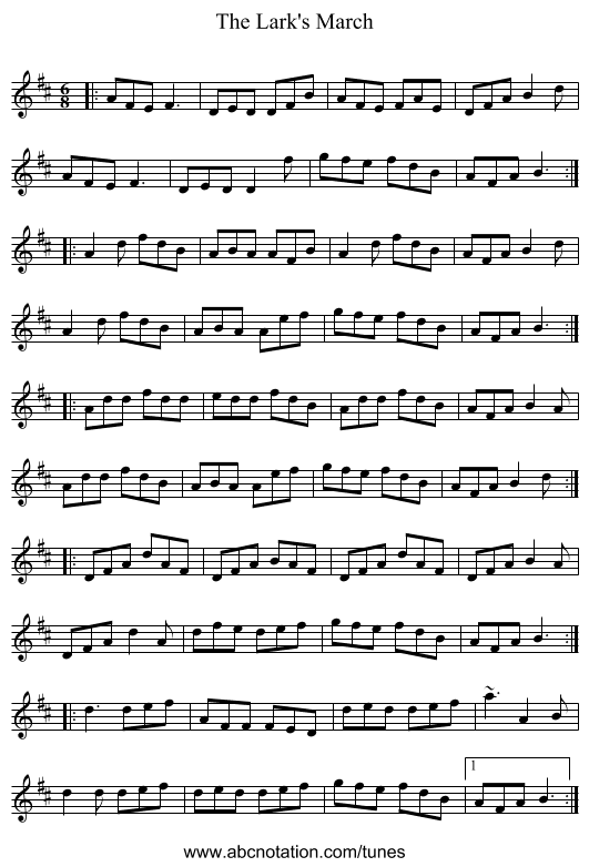 The Lark's March - staff notation