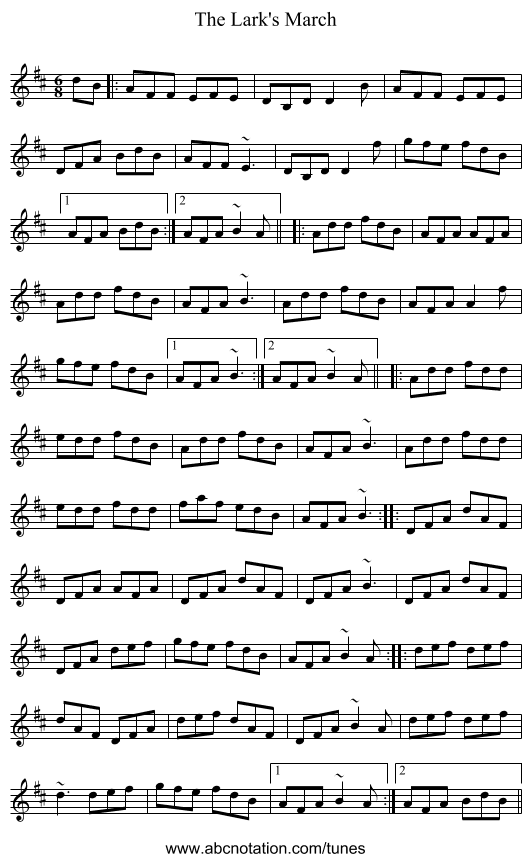 The Lark's March - staff notation