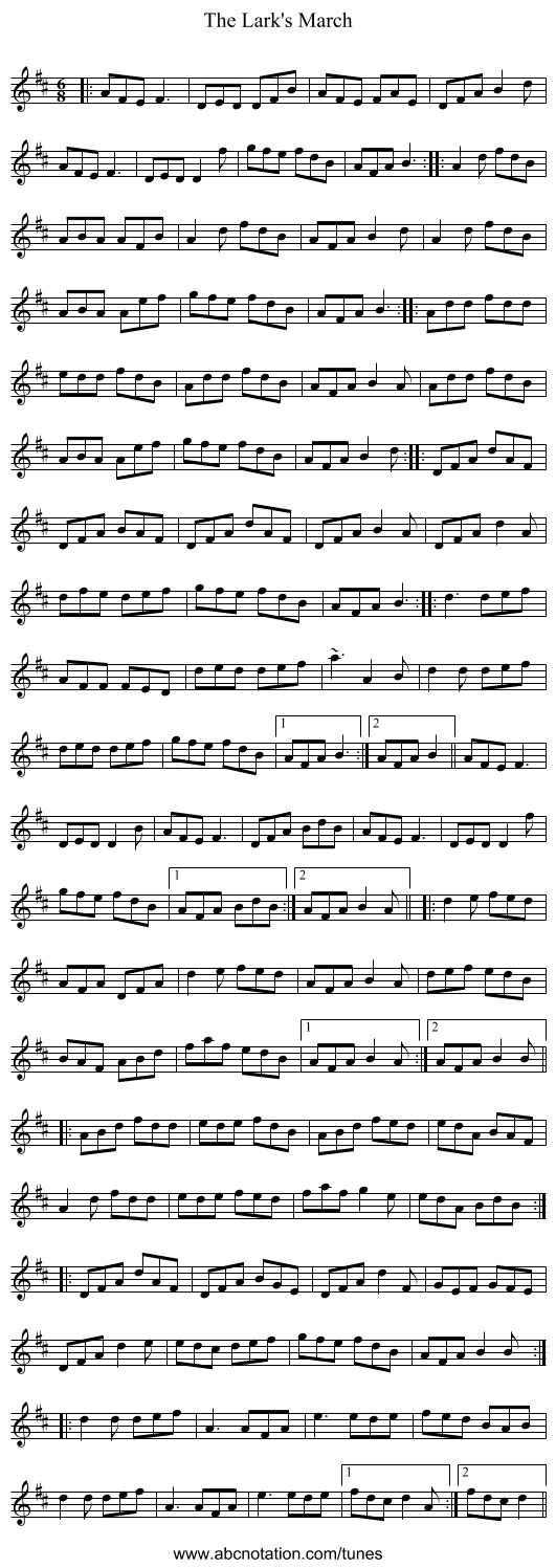 The Lark's March - staff notation