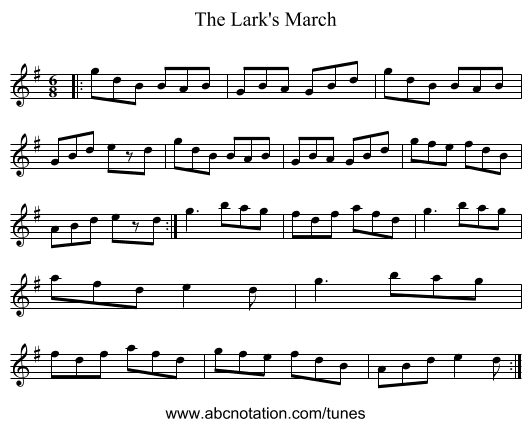 The Lark's March - staff notation