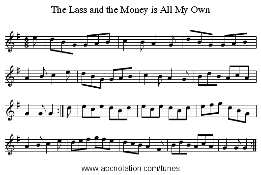The Lass and the Money is All My Own - staff notation