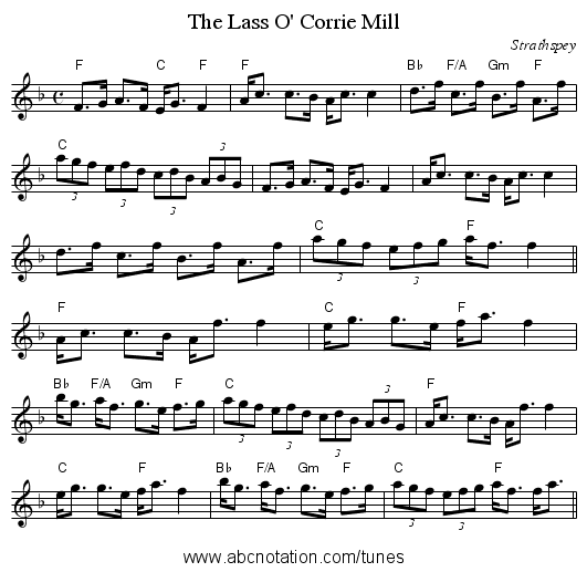 The Lass O' Corrie Mill - staff notation