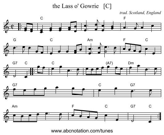 the Lass o' Gowrie   [C] - staff notation