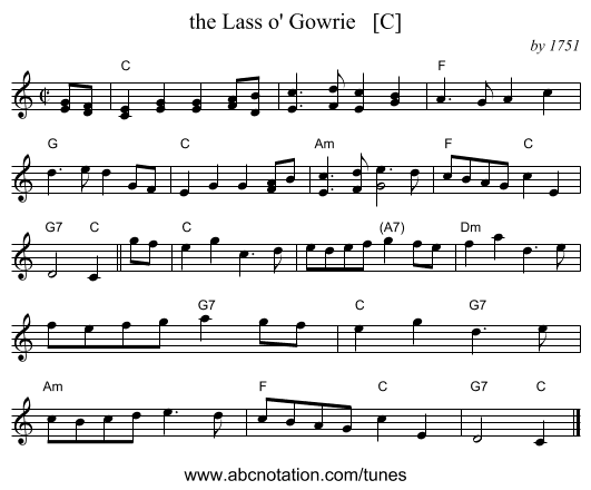 the Lass o' Gowrie   [C] - staff notation