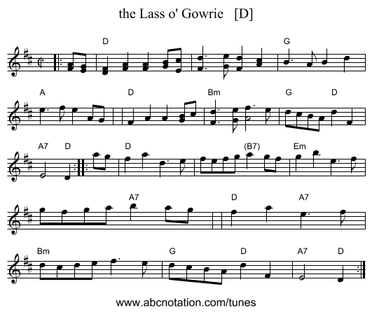 the Lass o' Gowrie   [D] - staff notation