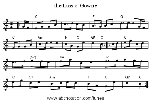 the Lass o' Gowrie - staff notation