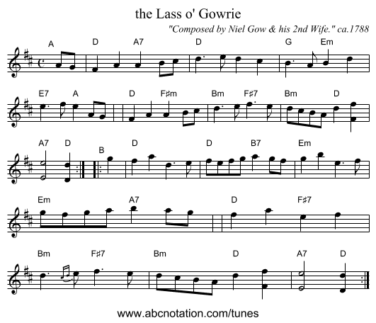 the Lass o' Gowrie - staff notation