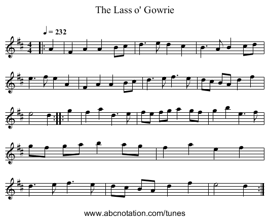 The Lass o' Gowrie - staff notation
