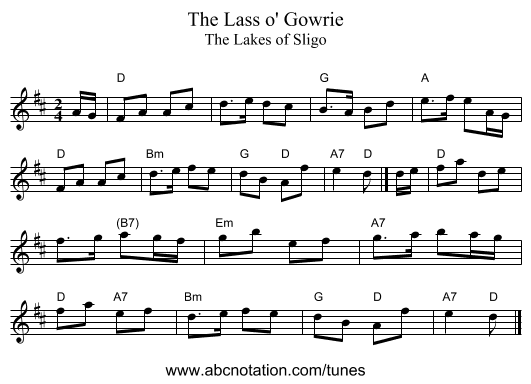 The Lass o' Gowrie - staff notation