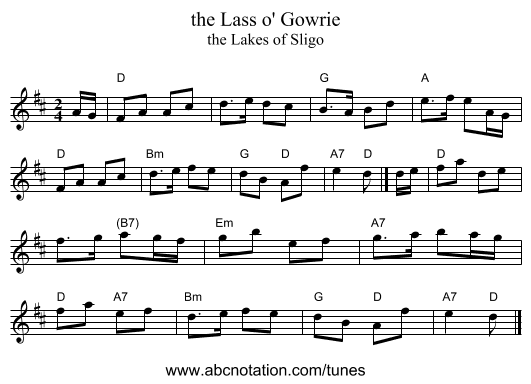 the Lass o' Gowrie - staff notation
