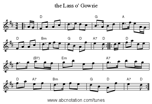 the Lass o' Gowrie - staff notation