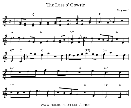 The Lass o' Gowrie - staff notation