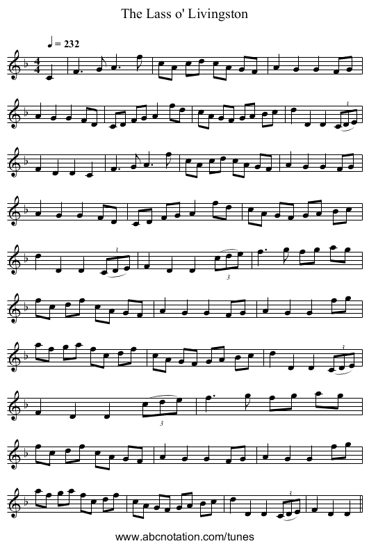 The Lass o' Livingston - staff notation