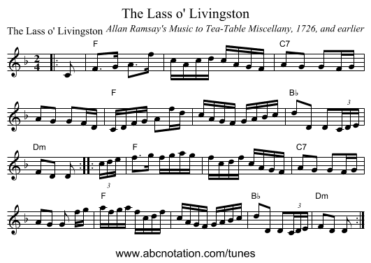 The Lass o' Livingston - staff notation