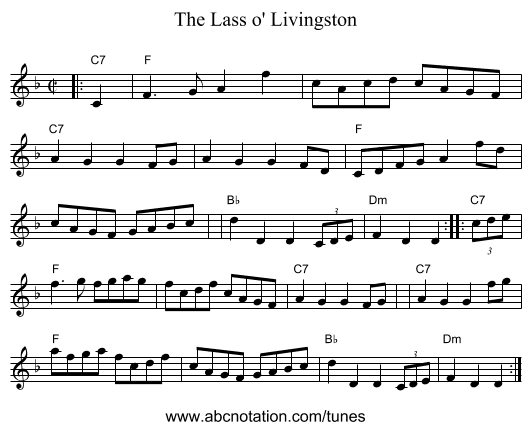 The Lass o' Livingston - staff notation