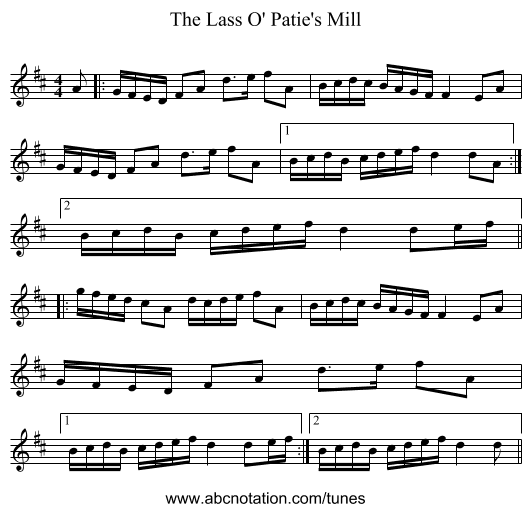 The Lass O' Patie's Mill - staff notation