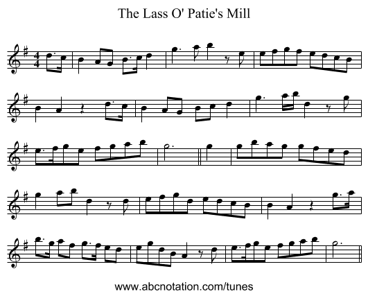 The Lass O' Patie's Mill - staff notation