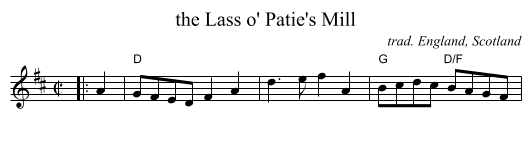 the Lass o' Patie's Mill - staff notation
