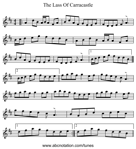 The Lass Of Carracastle - staff notation