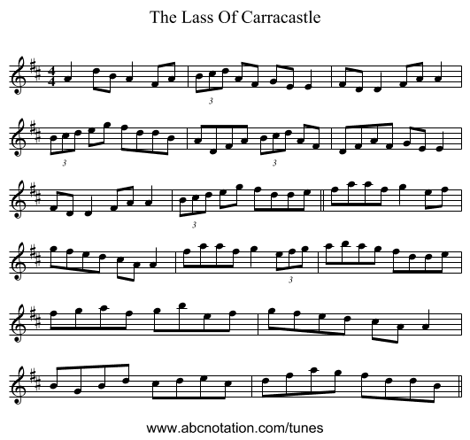 The Lass Of Carracastle - staff notation
