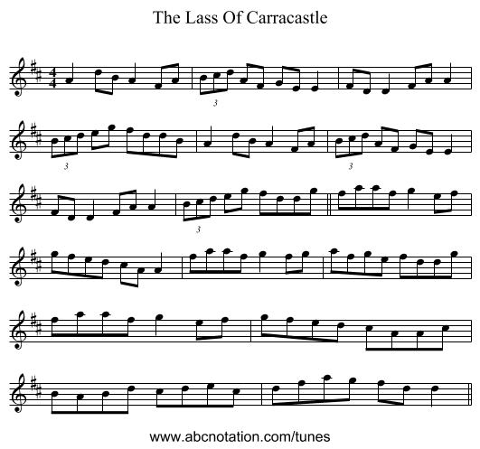The Lass Of Carracastle - staff notation