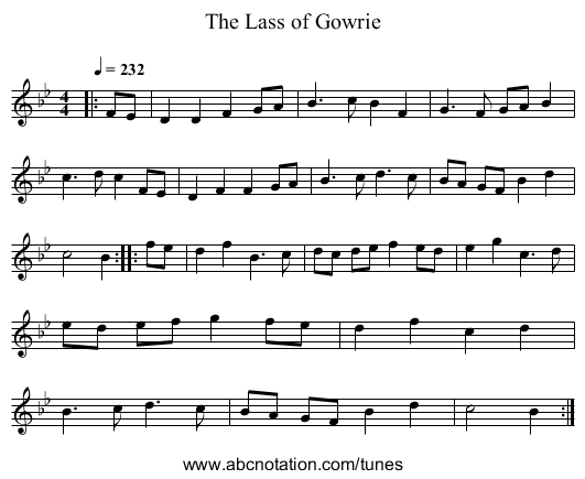 The Lass of Gowrie - staff notation
