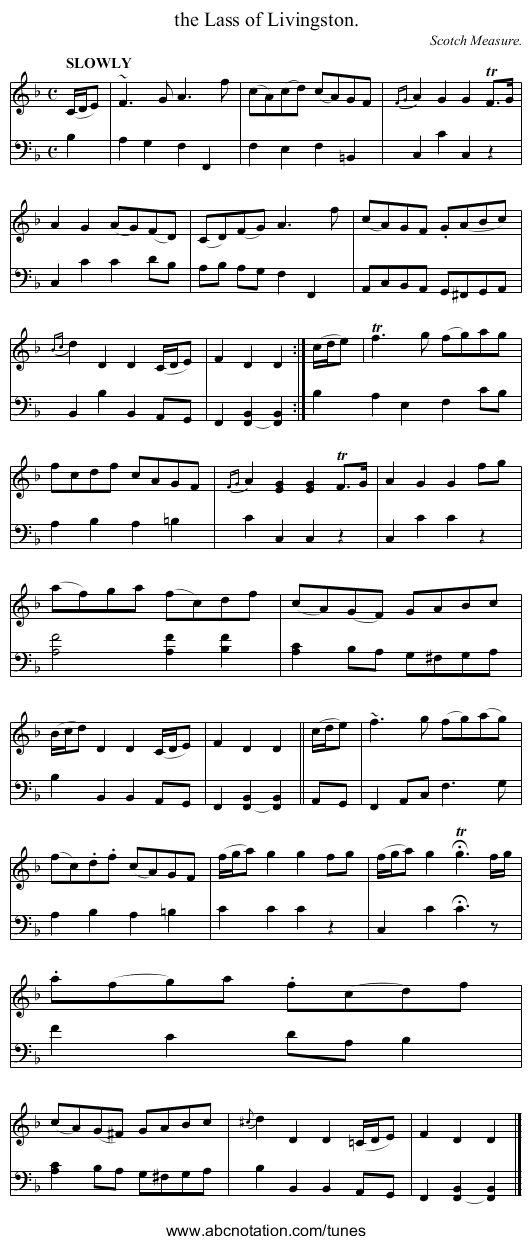 the Lass of Livingston. - staff notation