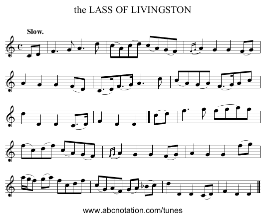 the LASS OF LIVINGSTON - staff notation
