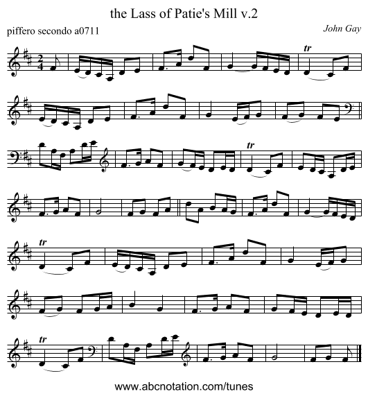 the Lass of Patie's Mill v.2 - staff notation