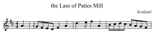 the Lass of Paties Mill - staff notation
