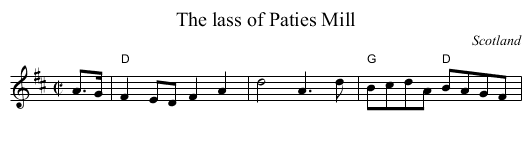 The lass of Paties Mill - staff notation