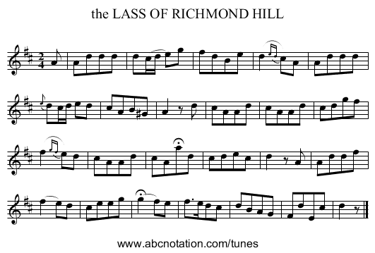 the LASS OF RICHMOND HILL - staff notation