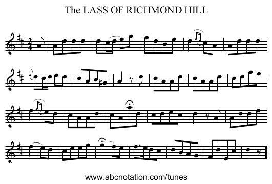 The LASS OF RICHMOND HILL - staff notation