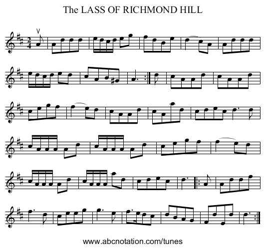 The LASS OF RICHMOND HILL - staff notation