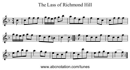 The Lass of Richmond Hill - staff notation