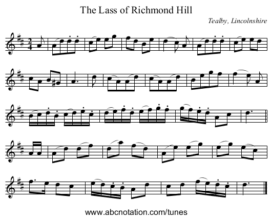 The Lass of Richmond Hill - staff notation