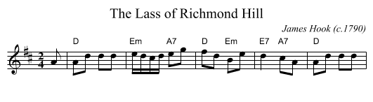 The Lass of Richmond Hill - staff notation