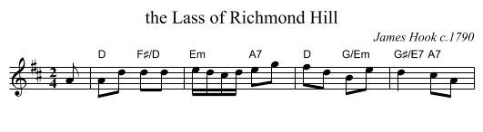 the Lass of Richmond Hill - staff notation